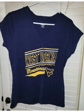 West Virginia Mountaineers Womens Large V Neck T Shirt WVU NCAA Blue